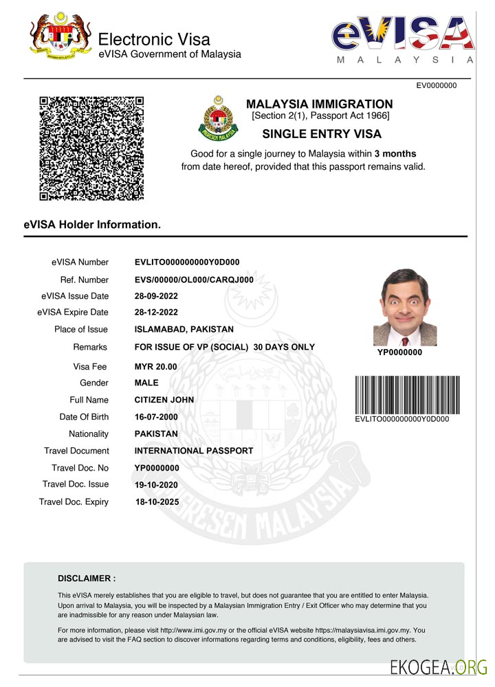 Visa électronique pour la MALAISIE template Visa électronique pour la MALAISIE template